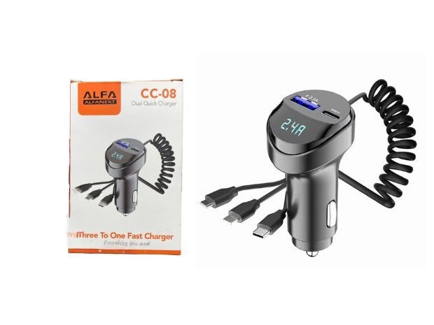 &uu CARGADOR AUTO + 2 USB TIPO C + 3 CABLE CC-8 (7398)